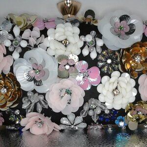 Lanpet Women Flower Clutch Handbag Chain Strap Shoulder Bag Black PA#186@CMK